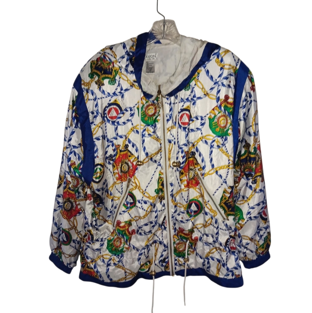 Vintage Y2K Nautical Coloful Loose Windbreaker   With Hood Medium